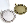 35mm Inner Size Antique Bronze Silver Plated Round Vintage Flower Style Cabochon Base Setting Charms Pendant for DIY Jewelry