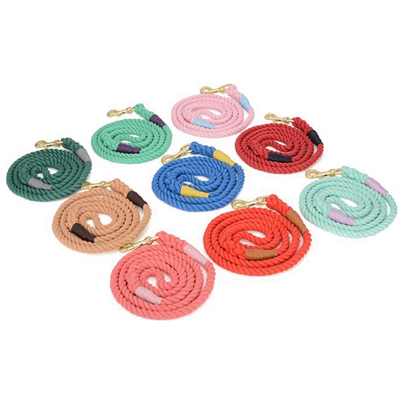 Pet Dog Collar Fit Leash Hand Dyed Woven Cotton Rope Hand Free Pet Leash and Harness Set