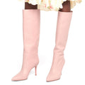 Stiletto Heel Pointed Toe Plus Size Winter Women Shoes Party Pink Heel Boots PU Knee Boots for Ladies