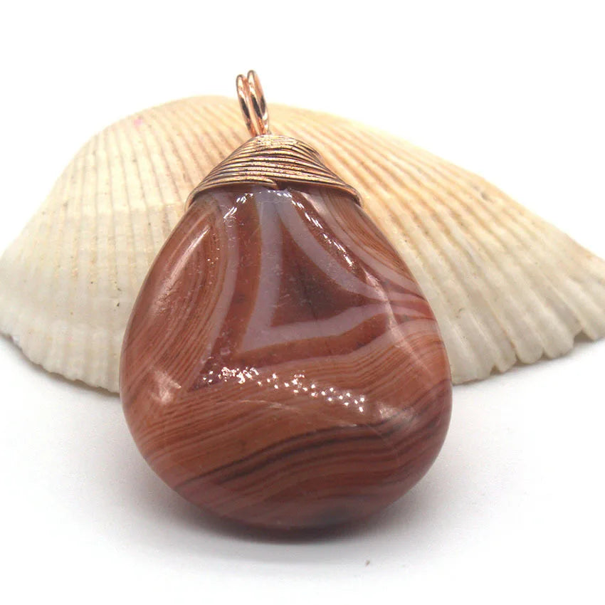 Diy Wholesale Natural Crystal Collection Dorp Shape Red Agate Healing Crystal Pendant Necklace Crystal Stone