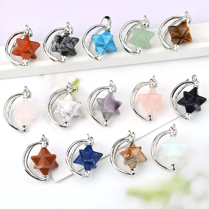 Meditation Spiritual Healing Rotational Pendulum Crystal Merkaba Star Pendant