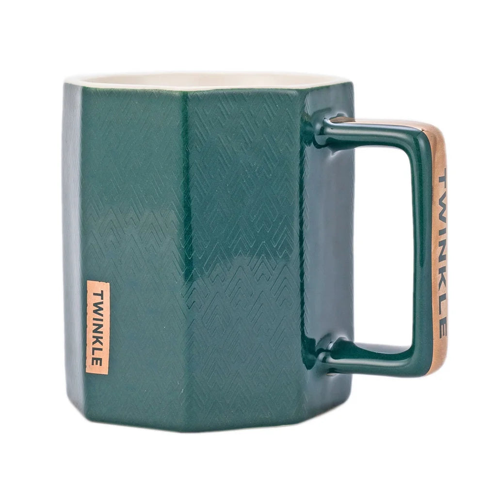 Unique Design 14oz 400ml Ceramic Coffee Mug Multi-Color Octagon Shape Porcelain Latte Cappuccino Espresso Hot Water Drinking Cup