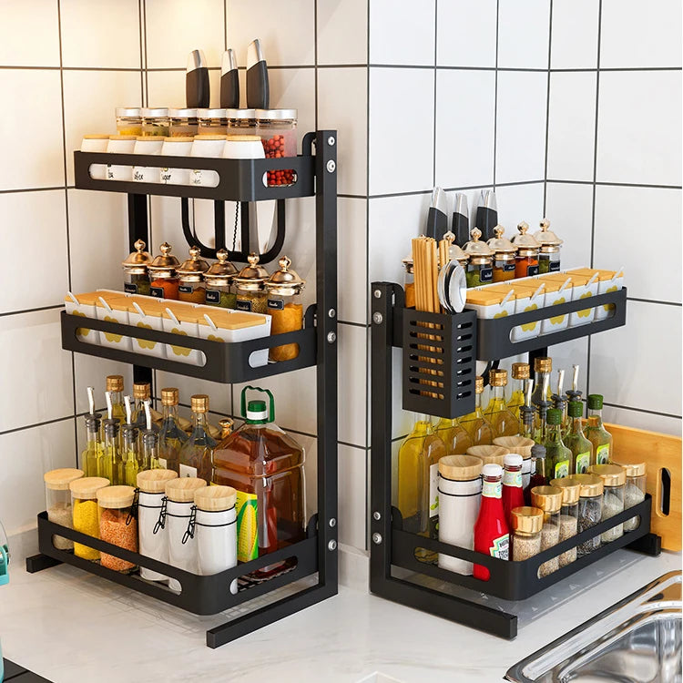 Mesa 201 Stainless Steel Black Coating Stand Cutting Board Storage Shelf Kitchen Bottle Jars Organizer Rack 2/3 Tier Spice Rack