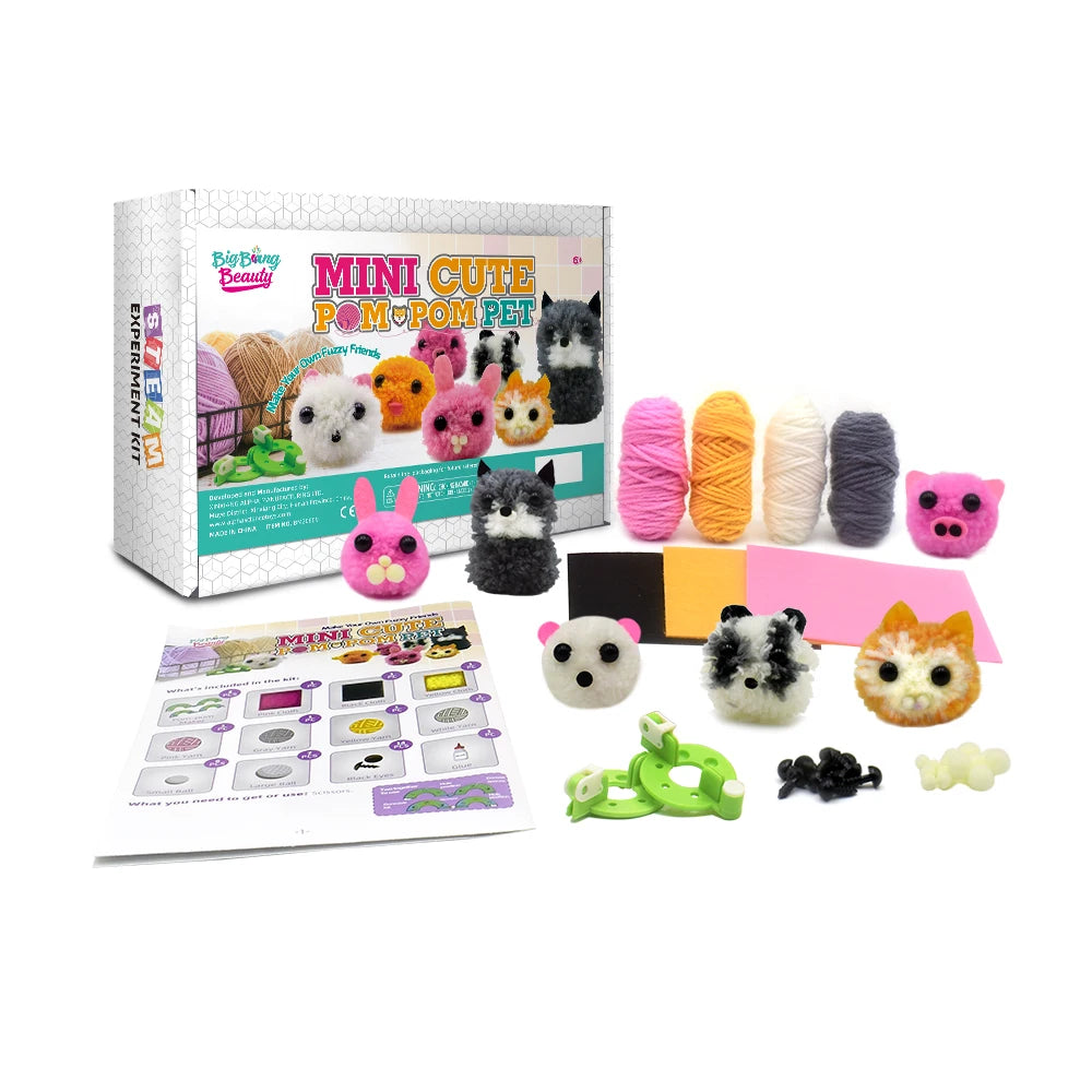 Mini Cute Pom-Pom Pet Sewing Toy Cool Arts and Crafts Toys Making Kit DIY Science Toy for Kids Girls Boys Age 6789101112