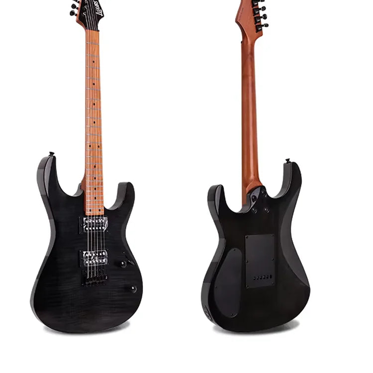 New Luxars Alder Body Flamed Maple Veneer Round Fret End Roasted Maple Neck High Grade Electric Guitar with H-H Alnico Pickup