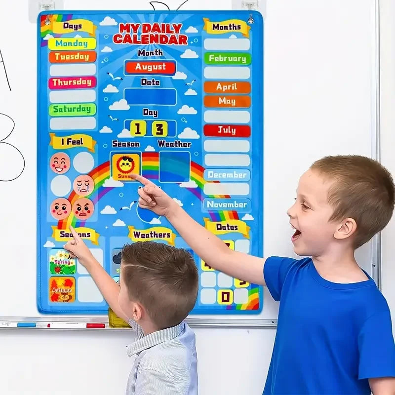 Monthly Classroom Educational Toy Learning Materials Kids' Daily Calendar Weather Felt Chart Blue Office School Supplies Gift