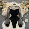 Patchwork Casual Knitting Bodysuits Spring High Waist Tights Body Suits Ladies Sexy Rompers One Piece Wholesale