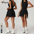 Custom Logo 2 in 1 Sports Strap Sets Casual Dresses Fitness Beauty Back Yoga Tennis Skirts With Underneath Workout Clothes