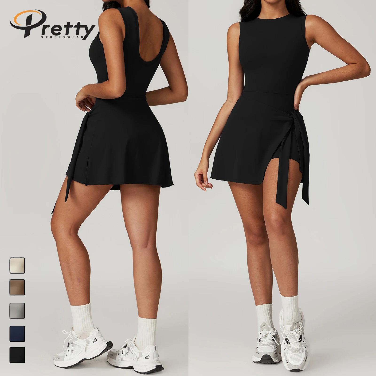 Custom Logo 2 in 1 Sports Strap Sets Casual Dresses Fitness Beauty Back Yoga Tennis Skirts With Underneath Workout Clothes