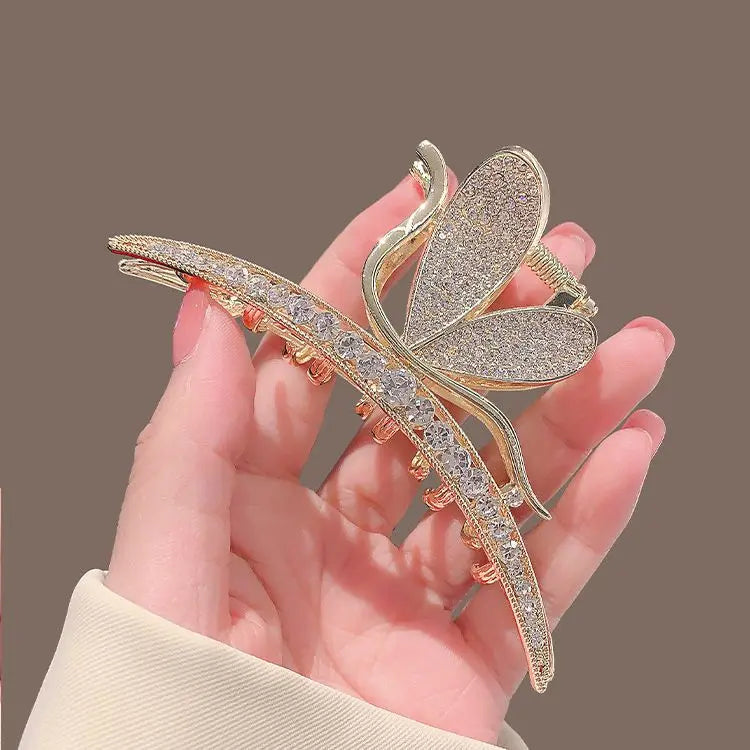 Super Sparkling Rhinestone Butterfly Clip Back of Head Hairpin Diamond Butterfly Hollow Hair Clip Crystal Shark Hair Claw Clip