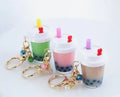 BSBH Hotsale Milk Bubble Tea Keychain Cute Cup Design Bag Car Key Acrylic Liquid With Boba for Kids Lady Holiday Gifts Keychain