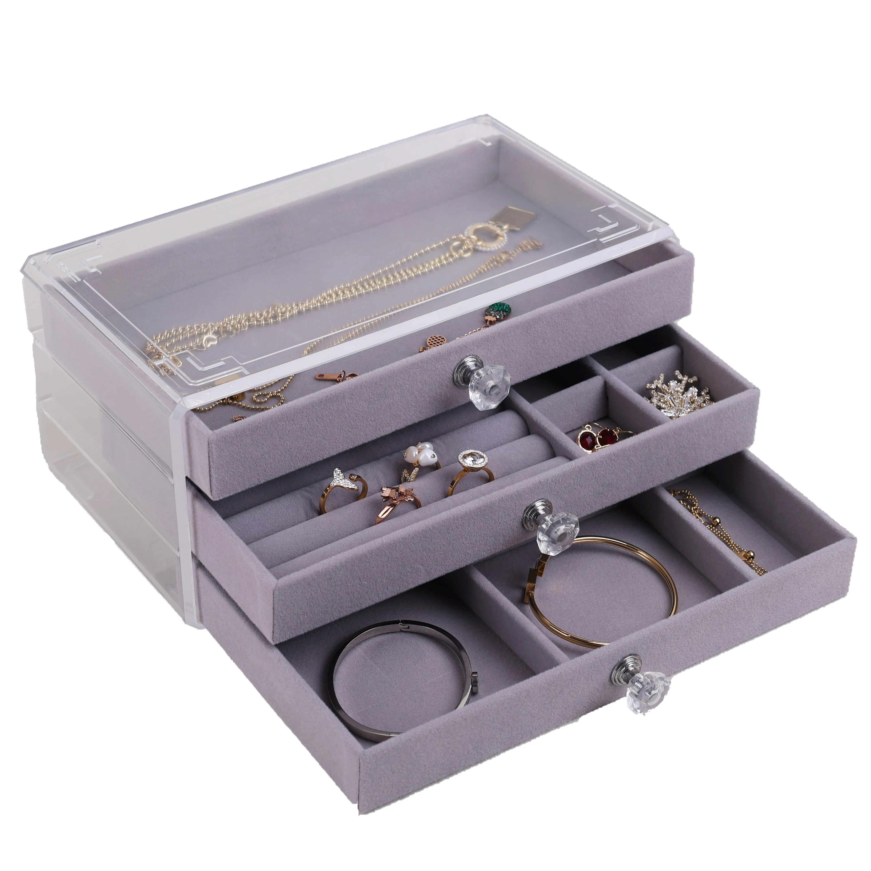 Transparent Plastic Jewelry Boxes Drawer Jewelry Storage Box Necklace Jewelry Boxes