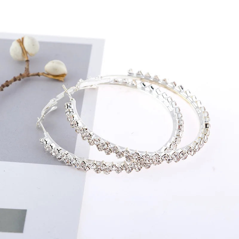 Wholesale Designer Inspired 4cm 5cm Metal Crystal Jewellery Women Rhinestone Hoop Earrings for Women 2021