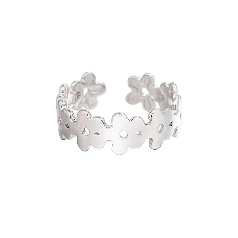 Wholesale Hollow Out Flower Silver Plated Ring for Women Fashion Jewelry Adjustable Rings