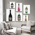 Champagne Bottle and Red Wine Pop Graffiti Wall Art Pictures and Posters Print on Canvas for Home Decoration Cuadros Living Room
