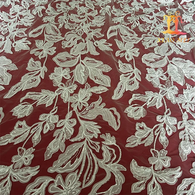 New Style Eco-Friendly 100% Polyester Fancy Wedding Embroidered White Bridal Mesh Lace Fabric XM-BF1073