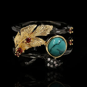 European and American Popular Jewelry New Elegant Inlaid Turquoise Engagement Ring