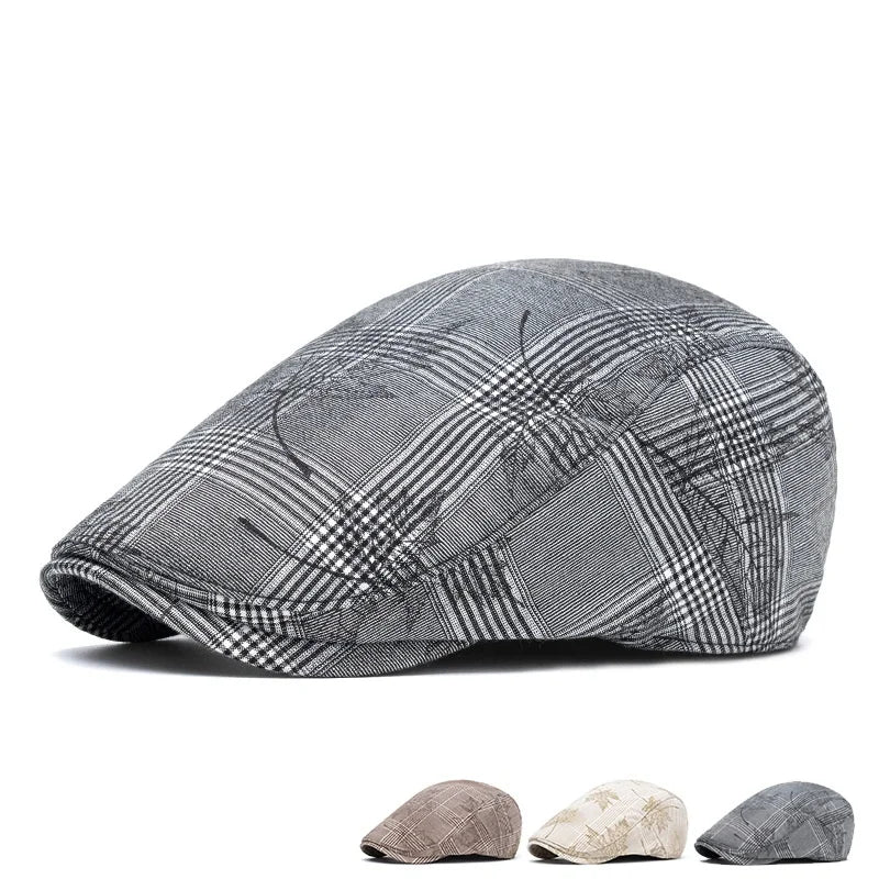 2025 New Men Women Maple Leaf Design Flat Top Ivy Cap Korean Spring Summer Casual Fashion Checkered British Beret Hat