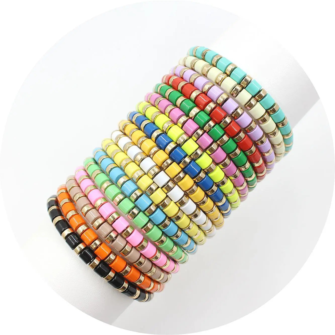 Wholesale Bohemian Paint Rainbow Tube Bracelet Diy Enamel Multicolored Beads Stretch Bracelet
