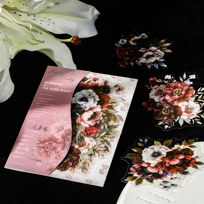 20 Sheets Per Pack Dark Style Large Size Flower Sticker Pack Dark Night Bloom Collection 6 Options