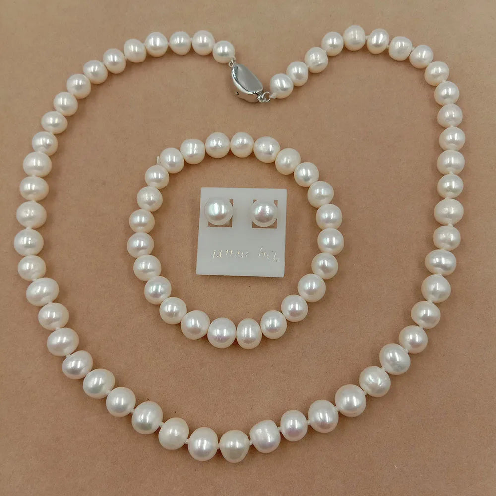 925 Silver Earring Good Luster Pearl Set Freshwater Pearl Jewelry Set for Wedding Factory Pricewholesale 8 mm AA Potato Pearl