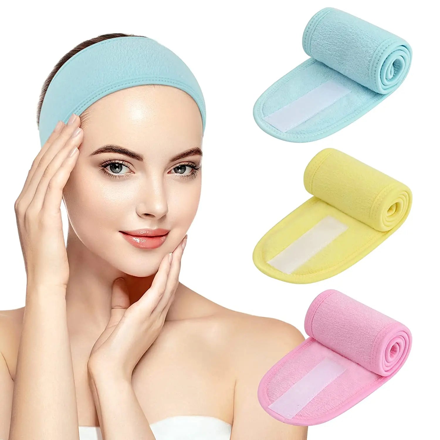 Make Up Wrap Headband Terry Cloth Spa Facial Headband Adjustable Towel with Magic Tape Head Wrap for Face Washing Face