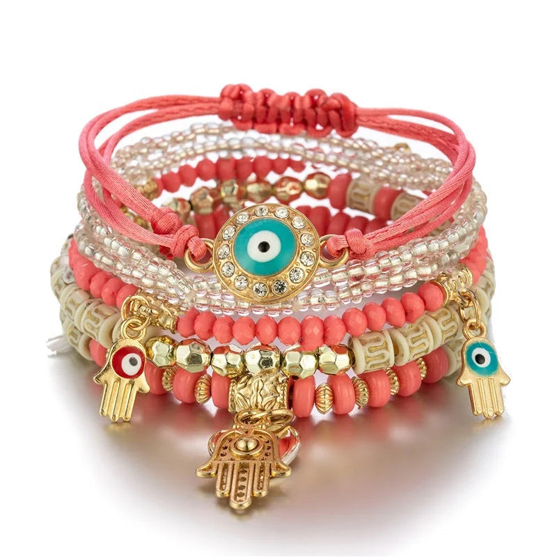 Drop Shipping Women's Adjustable Boho Designer Bracelets Lucky Evil Eye Beads Woven Stack Bracelets Jewelry Sets for Party Gift