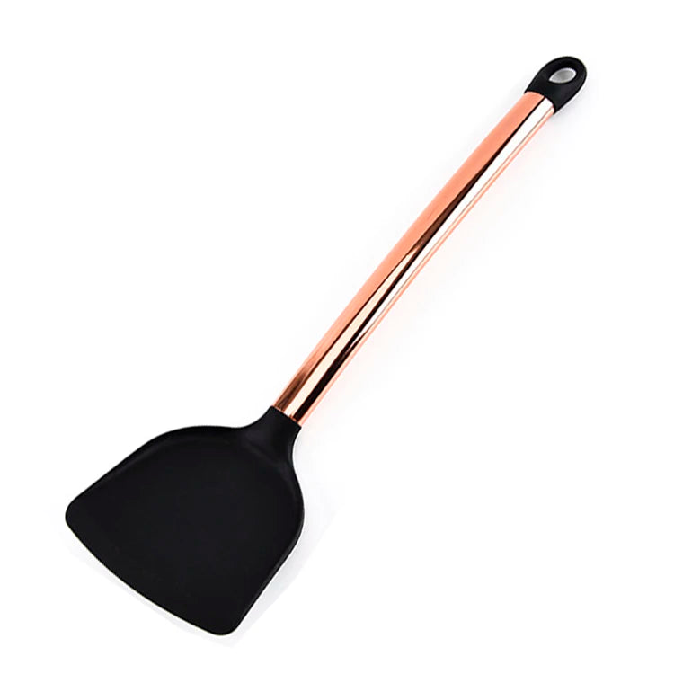 Rose Gold  Stainless Steel Solid Handle Kitchen Slotted Turner Silicone Cooking Spatula