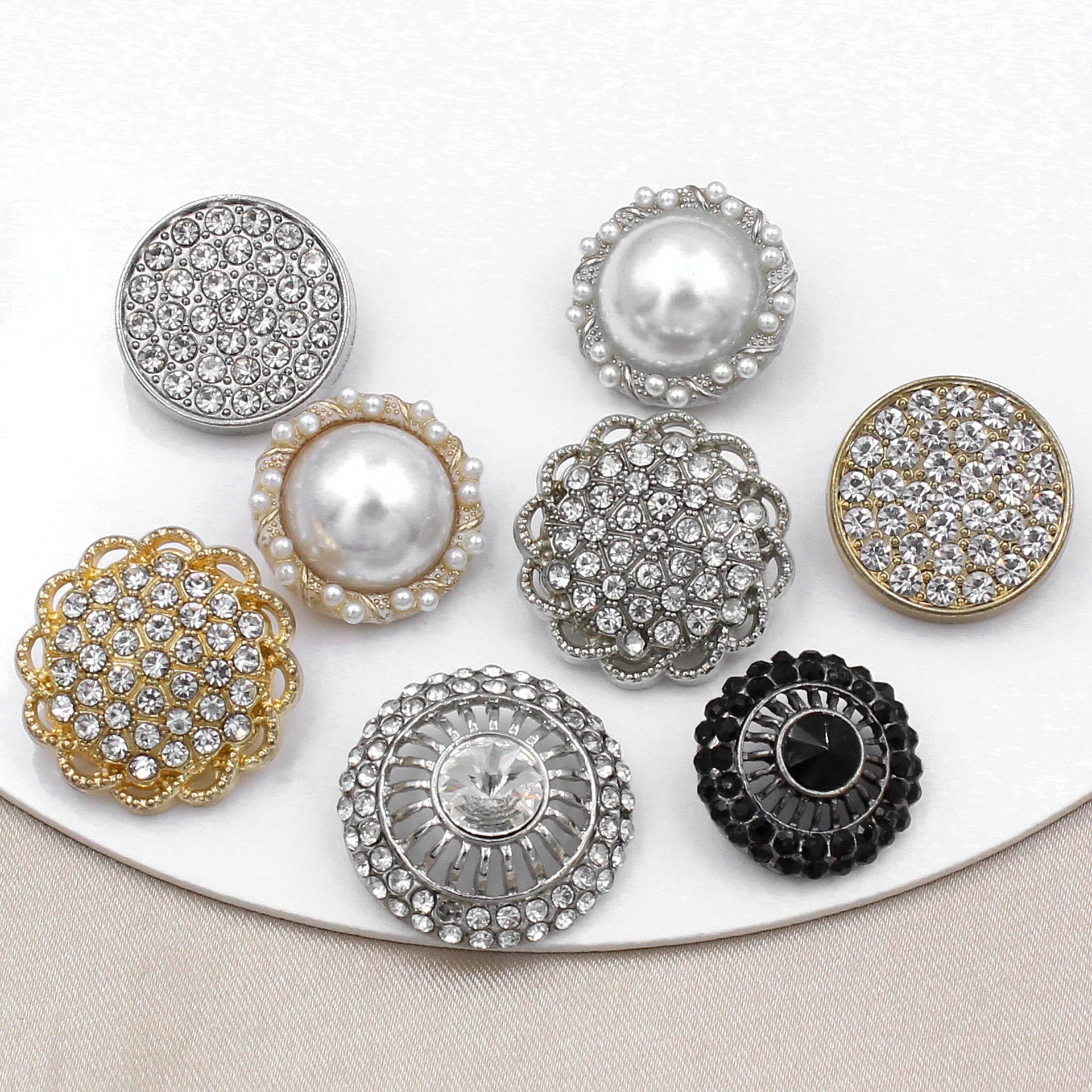 RB001 Crystal Pearl Rhinestones Buttons Metal Button Decorative Garment Accessories for Clothing