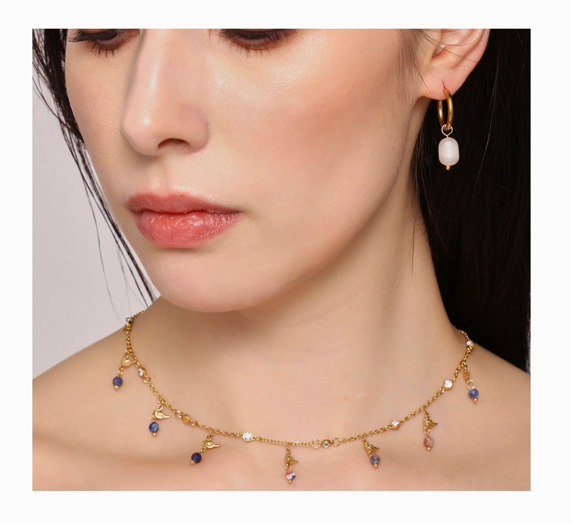 Zooying Fashion Twelve Constellations Natural Stone Cutting 4MM Round Bead Stainless Steel Cross Necklace Birthstone for Women