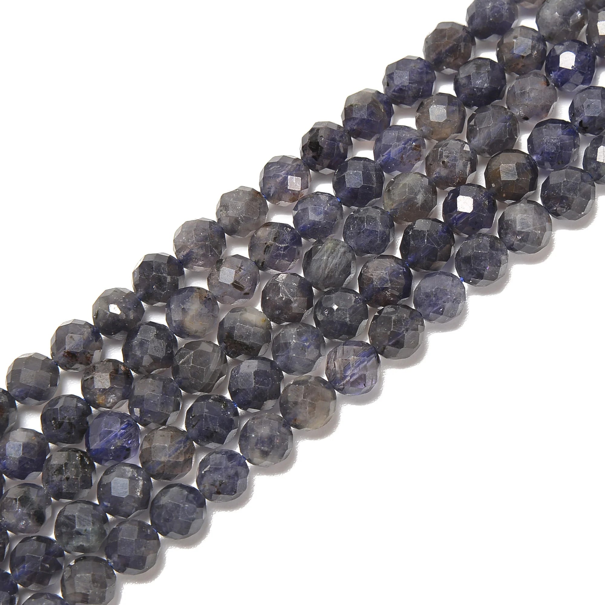 High Quality Natural Lolite Hard Cut Faceted Round Gemstone Loose Beads for Jewelry Making Size 5mm 7mm