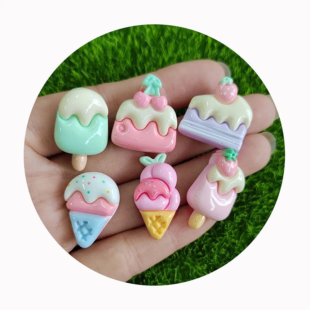 New Fashion Summer Food Ice Cream Cone Flatback Slime Beads Fruit Dessert Popsicle Cake Resin Buttons for Handcraft Accessories
