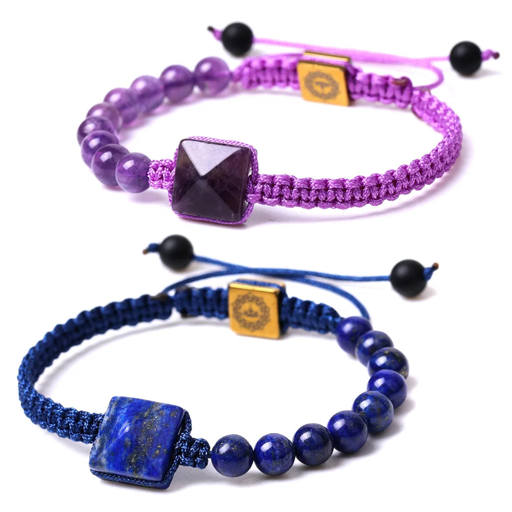 Handmade Black Green Purple Blue Pull Cord String Natural Gem Stone Beads Stone Friendship Bracelets Adjustable Bracelet Jewelry