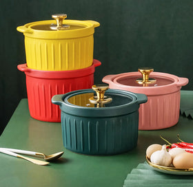 Factory Direct Sales Nordic INS Color Glaze Ceramic Casserole Simple High Temperature Open Flame Household Ceramic Soup Pot