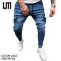 2025 New Arrivals Men's Cargo Jeans Pocket Mid Waist Denim Pants Plus Size Wholesale OEM