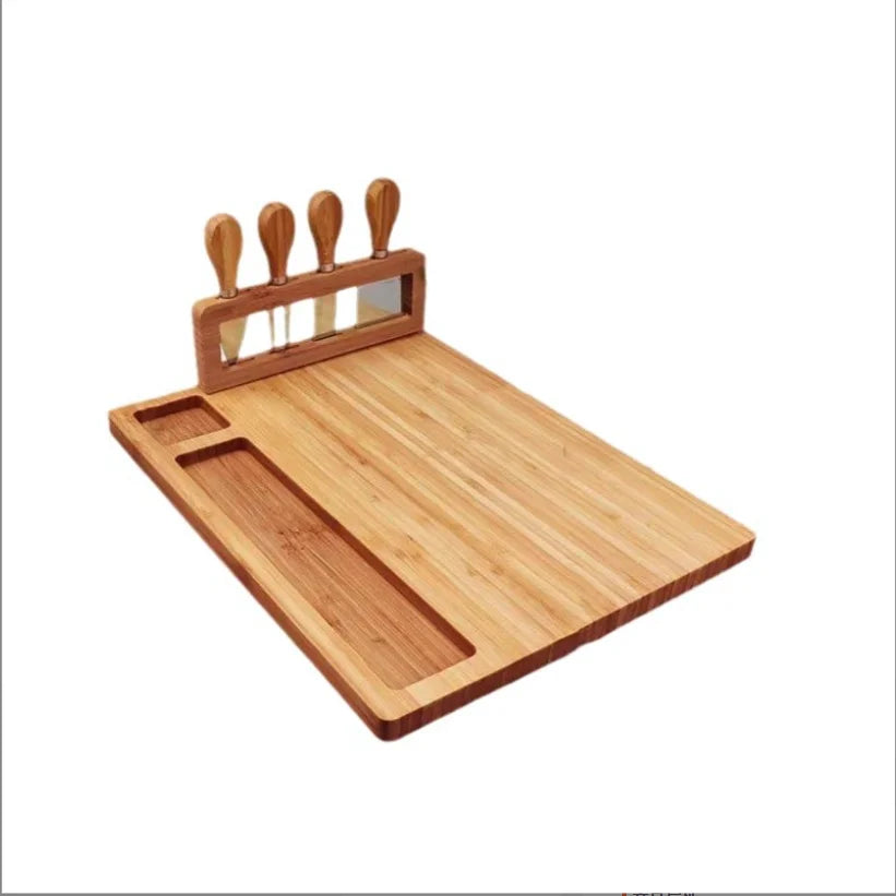 4-Piece Bamboo Butter Bread Fruit Knife and Fork Set with Chopping Board for Cutting and Serving