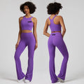 Good Quality Ladies High Neck Racer Back Sports Bra Wide Leg Flared Yoga Pants 2 Pcs Yoga Set Women Workout Fitness Gym Wear
