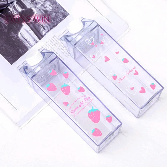 Latest Design Sweet Sakura square Water Bottle Cute Milk Carton 500ML Custom logo Simple Sport Plastic Water Bottle CUP1576 MegaBDM