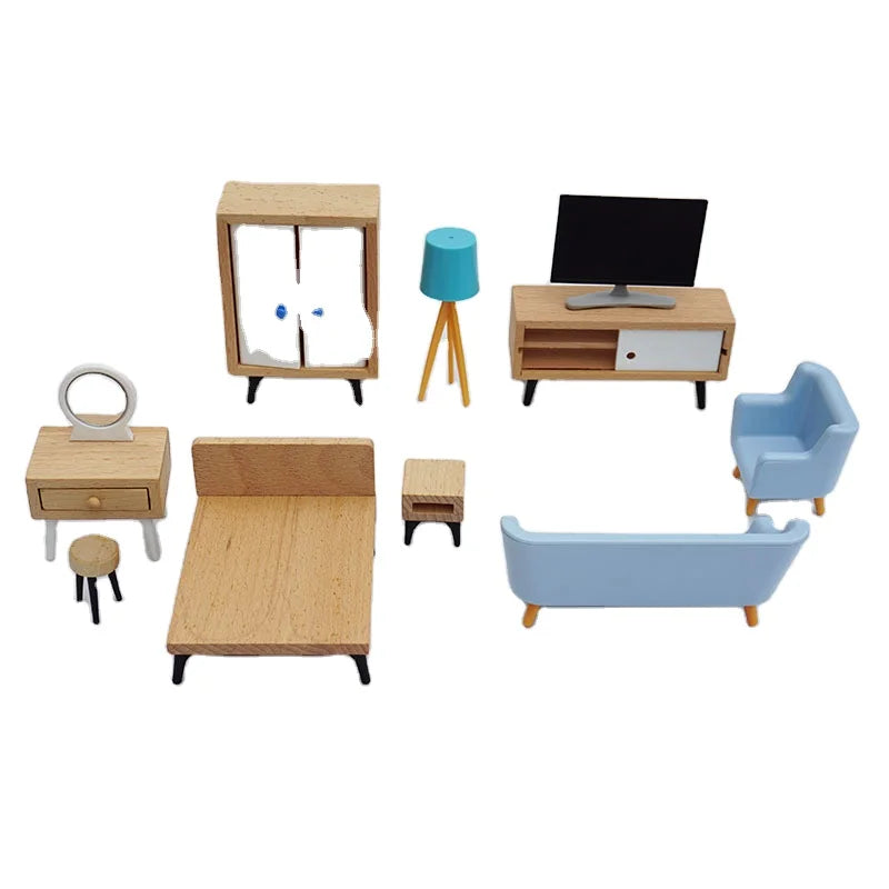 Tailai Wooden Dollhouse Furniture Miniature Doll House Accessories Pretend Play Furniture Toys for for Kids Boys Girls
