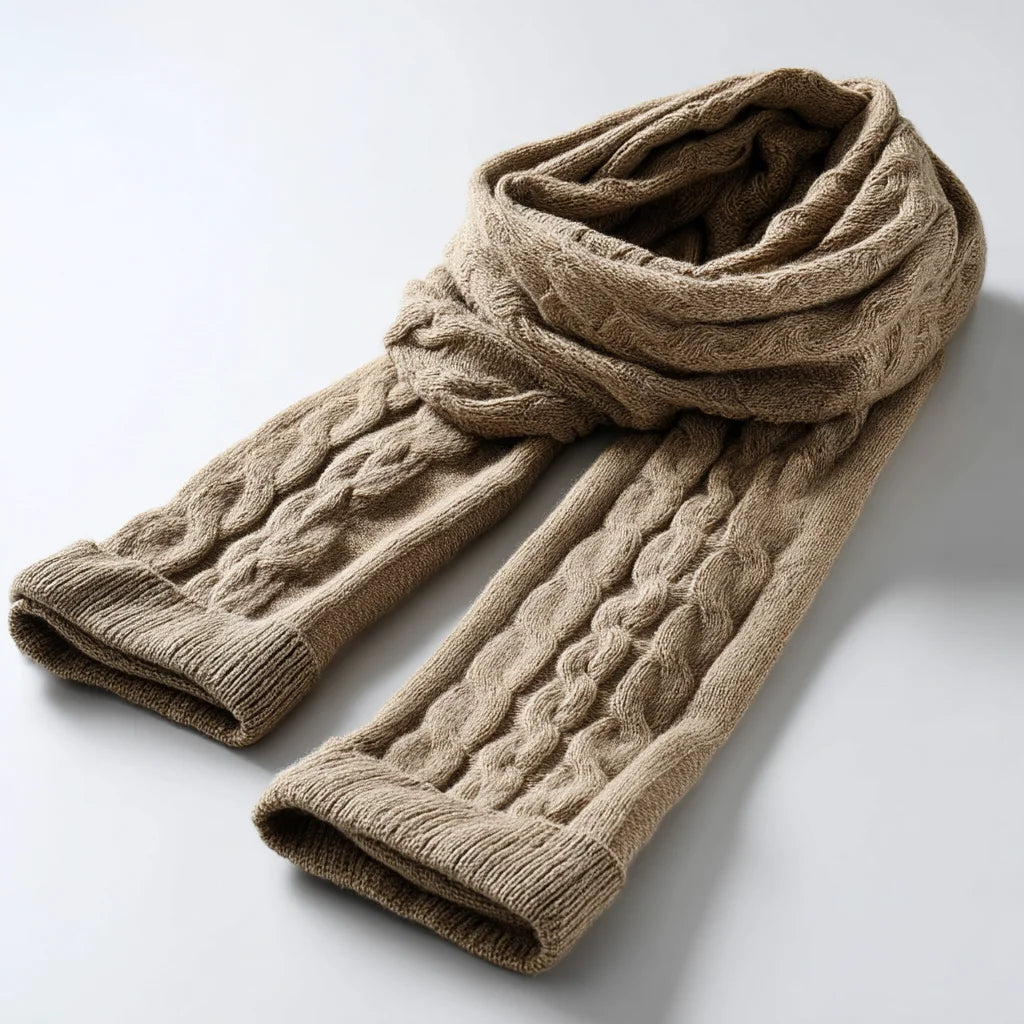 Classic Cable Knit Wool Scarf for Women Warm Textured Winter Neckwear Neckerchief