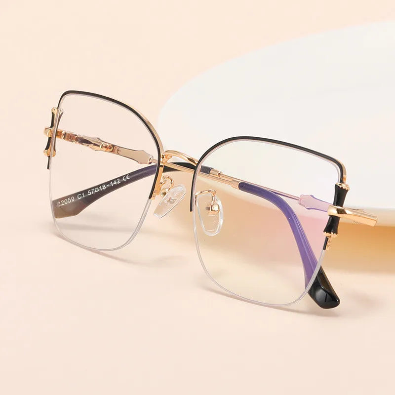 2026 New Design Women's Metal Half Frame Net Red Fashion Blue Light Proof Glasses Frame