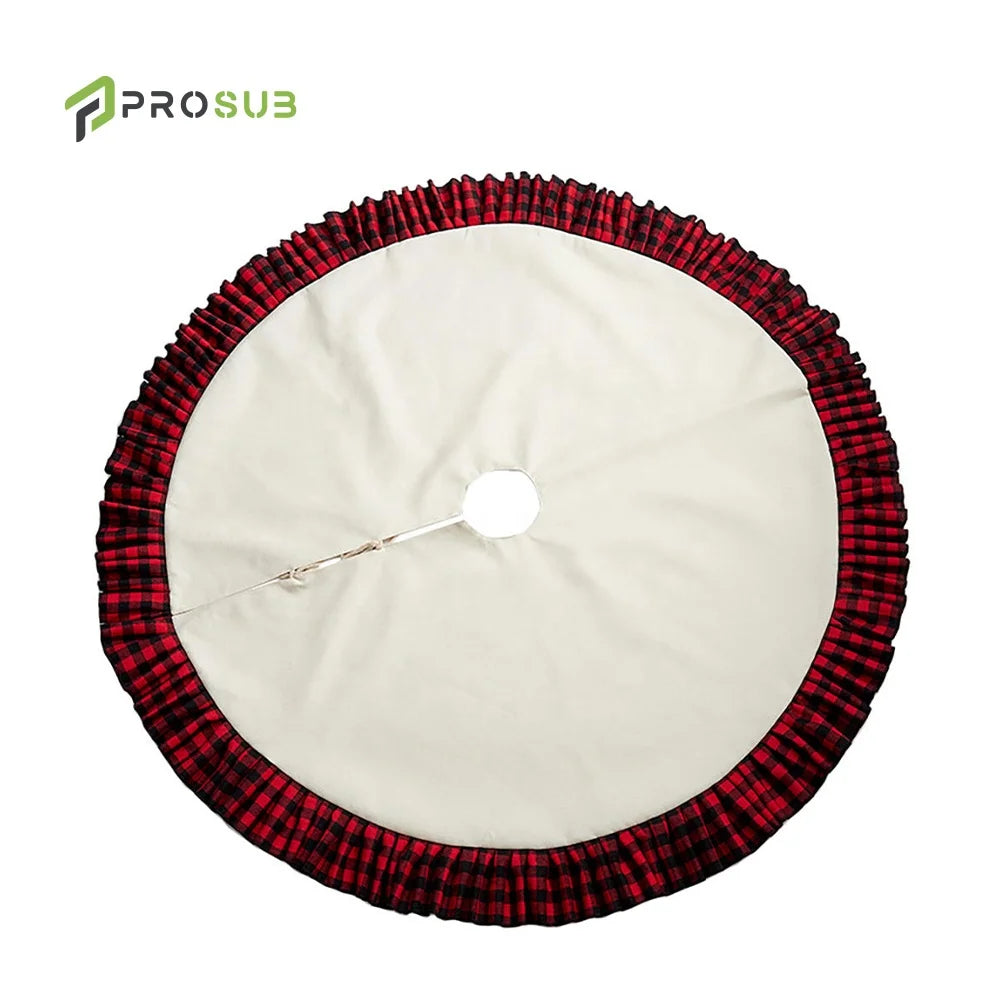 Prosub Personalized Christmas Tree Skirt Mat Sublimation Blank Ruffles Buffalo Plaid Christmas Linen Tree Skirt