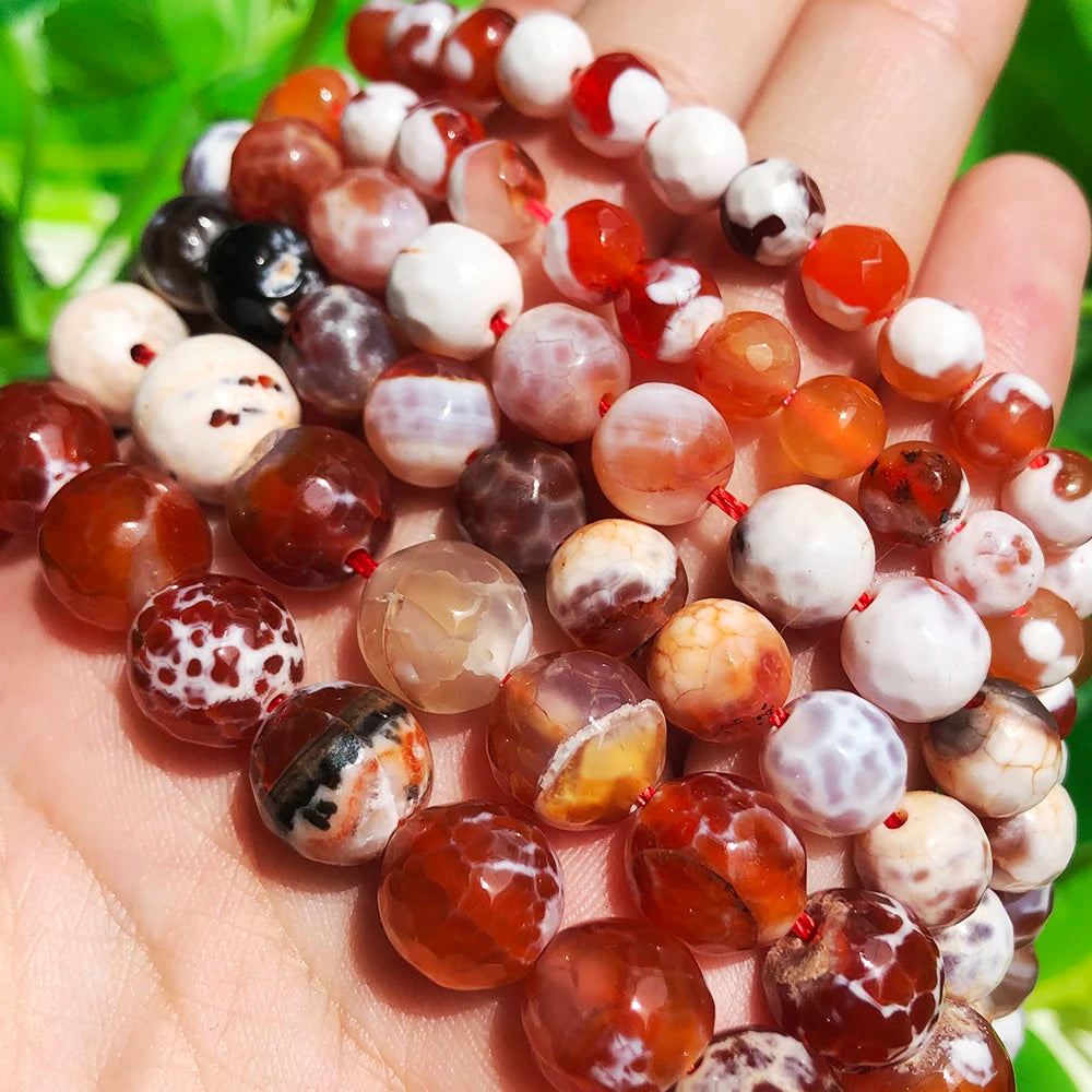 Wholesale 4/6/8/10MM Faceted Natural Semi Gemstone Orange Fire Agates Loose Beads for Jewelry Making Necklace Bracelet Earring