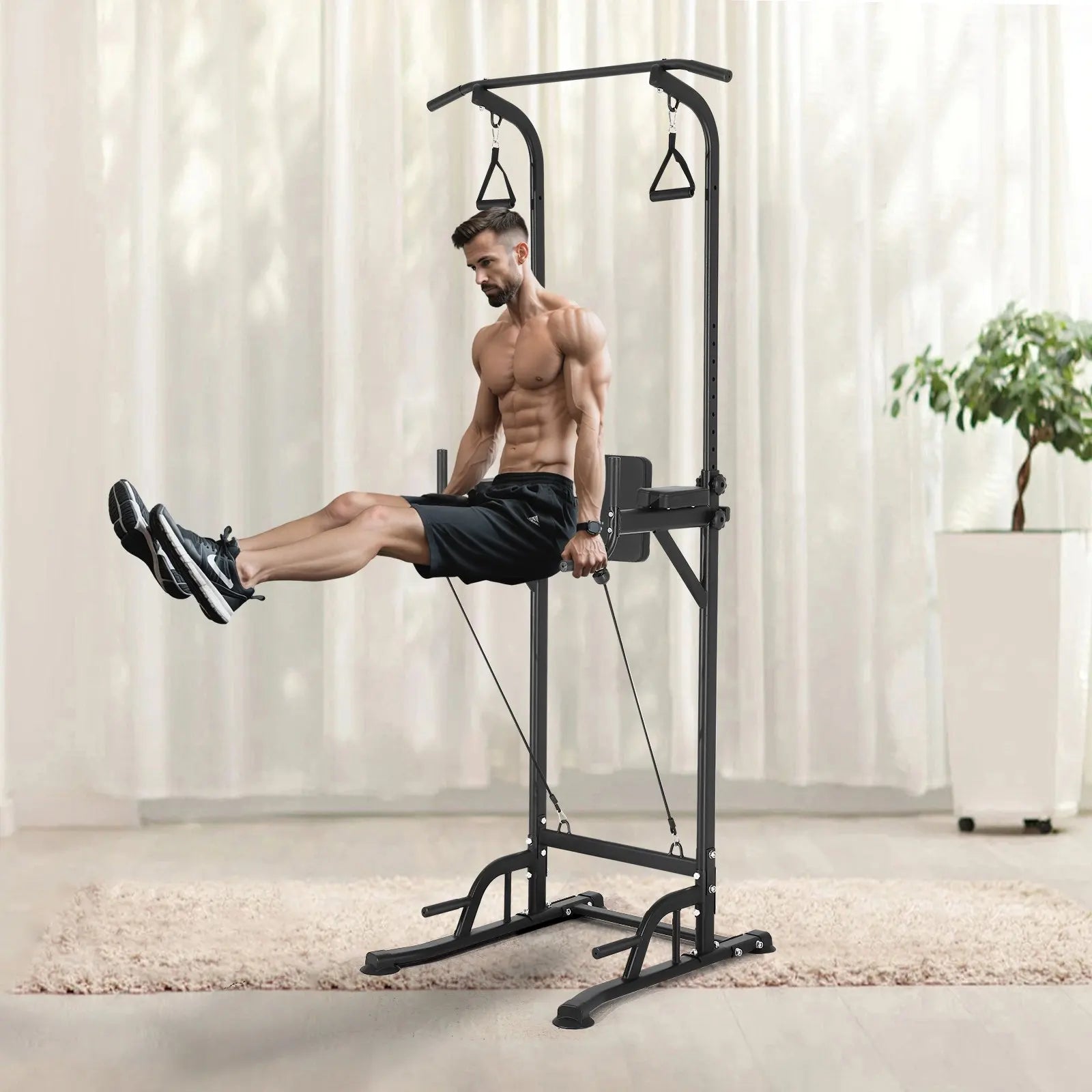 Dip Station Power Tower with Multi-Function Home Gym Fitness Equipment for Push & for Pull Ups Made of Steel