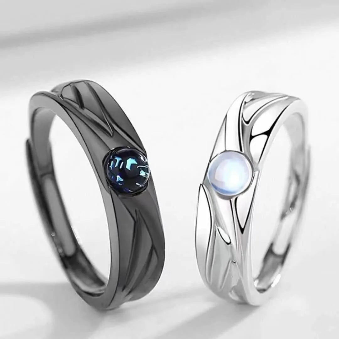 Low Price Angel and Demon Couple Rings - Black and White Opening Finger Rings with Retro Rhinestone Pair Rings for Students