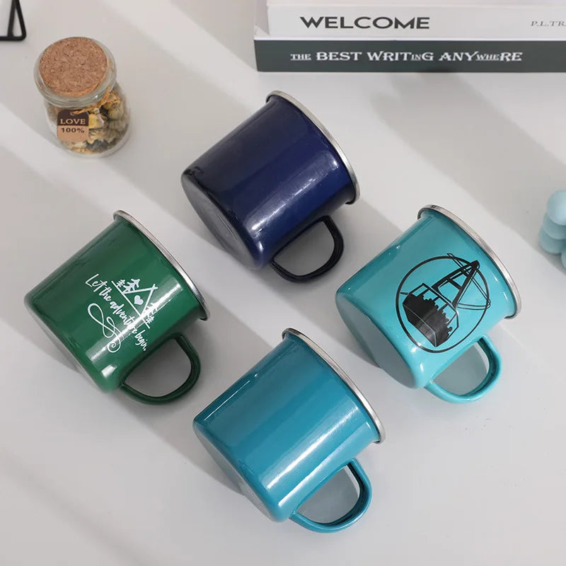 Custom Classic 12oz 350ml Enamel Mug Metal Steel Camping Mug Enamel Mug With Stainless Steel Rim