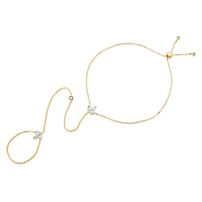 Milskye Lovely Handmade Jewelry 18k Gold S925 Cz Diamond Marquise Cut Adjustable Long Bracelet