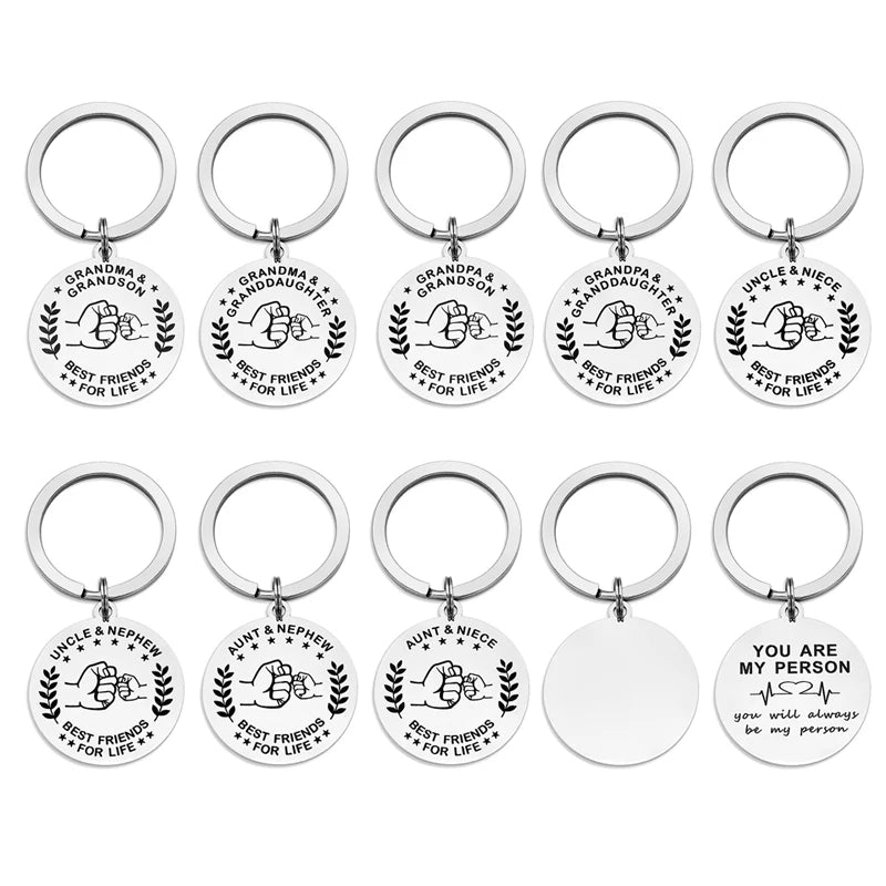 New Fashion Round Simple Keychain Customize Accessories Gift Jewelry Family Affection Keychains Stainless Steel Keyring