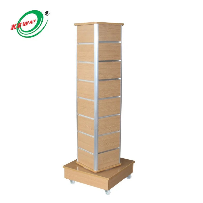 Keway Hot 360 Rotating MDF Wooden Slatwall Panel Gondola Display Racks Bookcase for Home Office & School