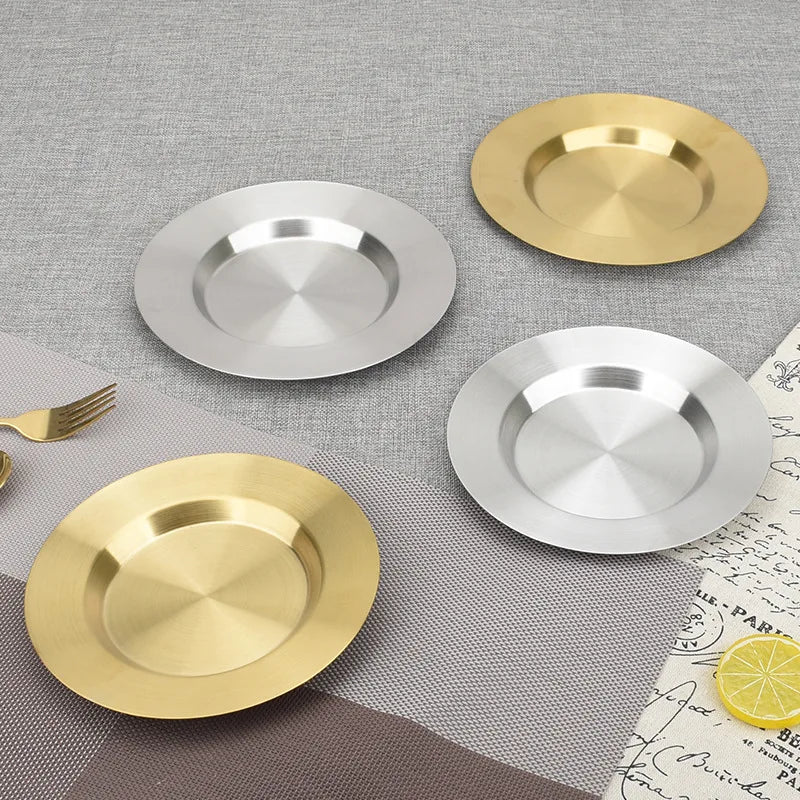 Deep Dish Dinner Plates 304 Stainless Steel Plate Round Tray for Kitchen Camping 18/20/22/24cm